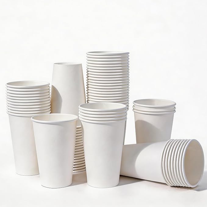 MOUMOULIFE Disposable Paper Coffee Cups 16 oz 100 Count, Leak-Proof White by moumoulife