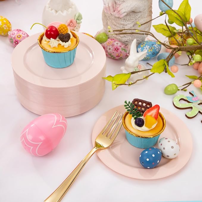 bUCLA 100Pieces Pink Plastic Dessert Plates - Image 5
