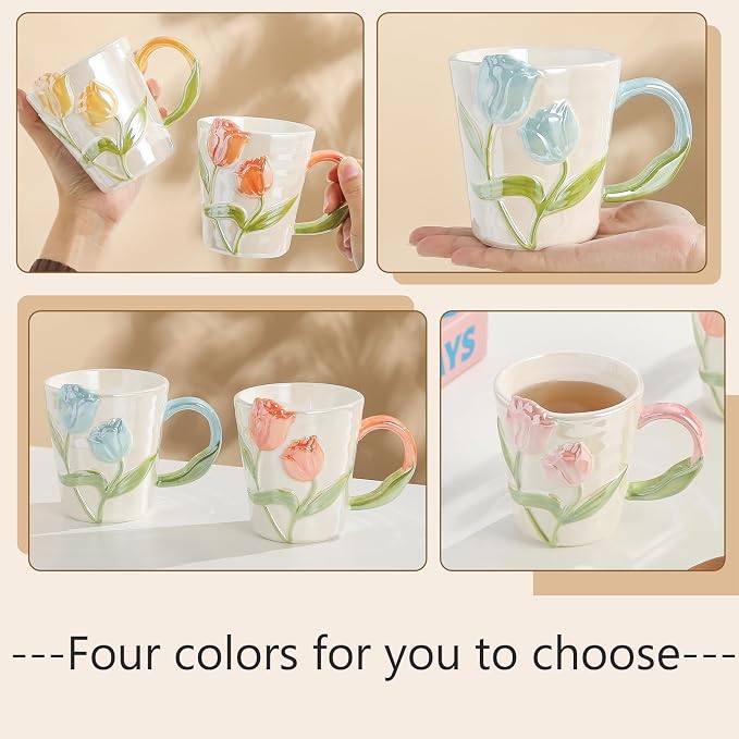 Floral Ceramic Coffee Mug 11.8 Oz Espresso Cup, Cute Flower Tea Cup - Image 7