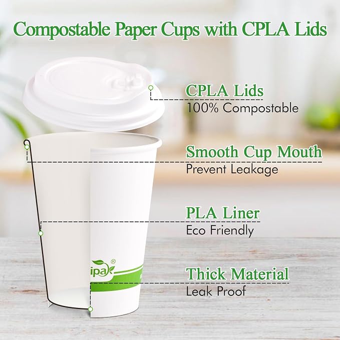 ECOLipak 100 Count 12 oz Compostable Paper Coffee Cups - Image 2