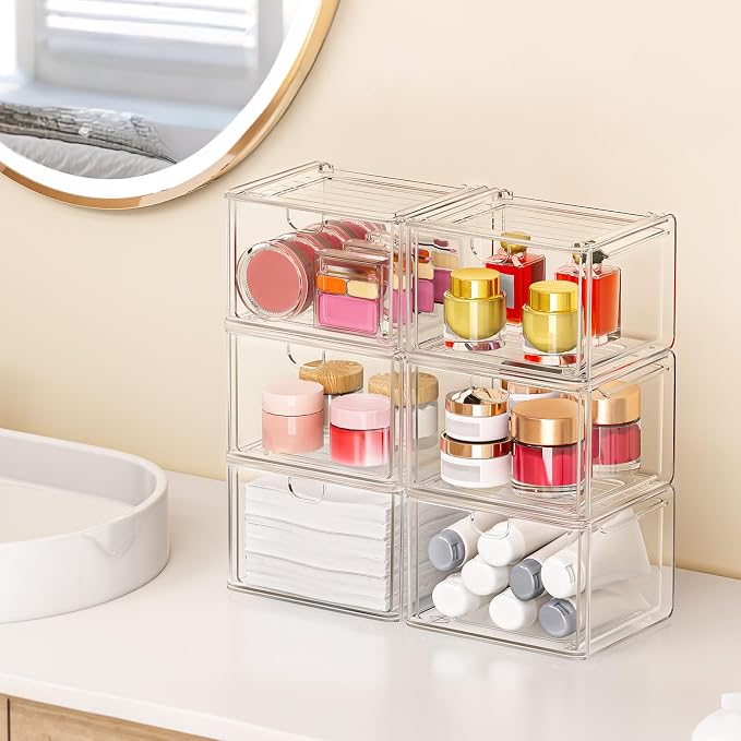 6-Pack Stackable Acrylic Storage Drawers, Small | Smooth-glide drawers - Image 2