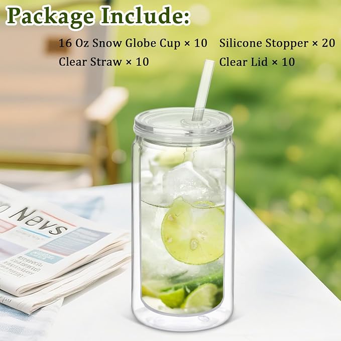 12 Pack 16 Oz Plastic Snow Globe Tumbler, Snowglobe Cups, Acrylic Snowglobe Cup - Image 6