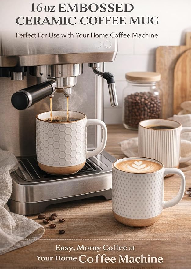GBhome Coffee Mugs Set of 4, 16 oz White Coffee Cups - Image 4
