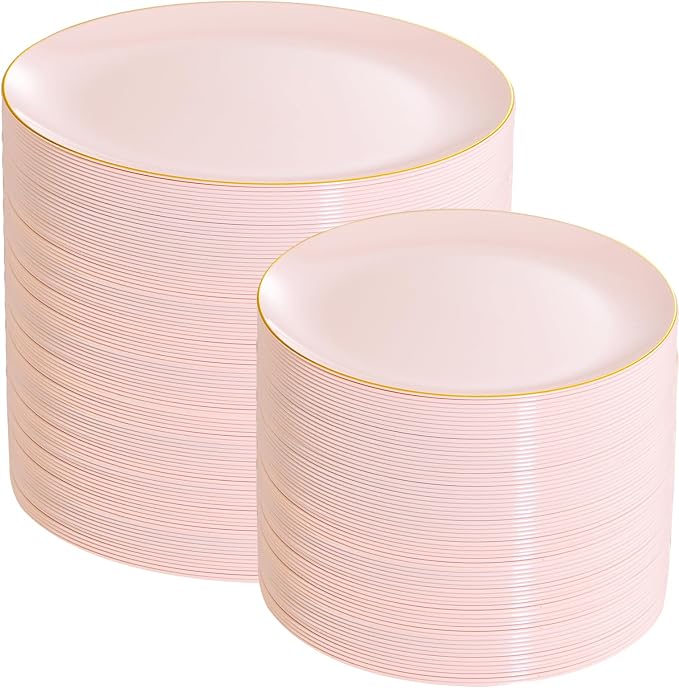 PULOTE 200Pieces Pink Plastic Plates by PULOTEpartywareWesupplyproductsandyouenjoylife