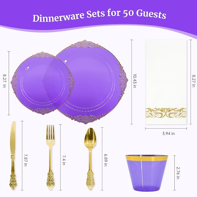 AIRE Purple Gold Plastic Plates Set, leakproof non-bending, heavy-duty - Image 2