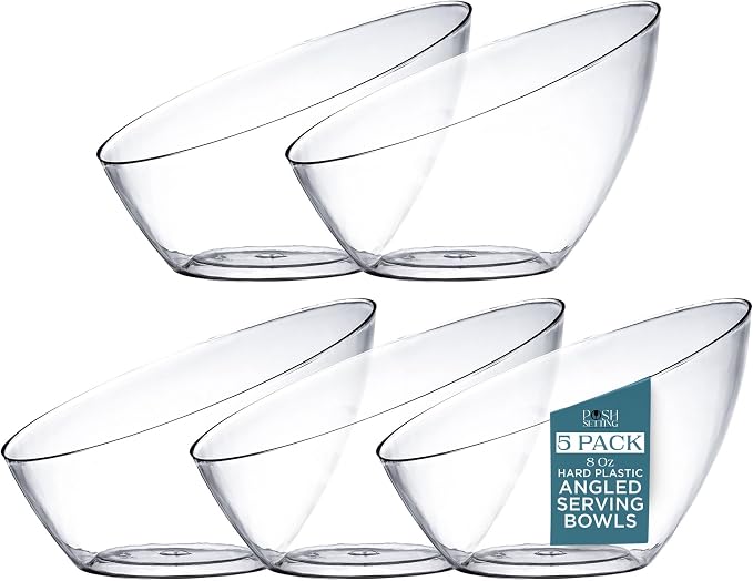 5 Pack Clear Angled Plastic Serving Bowls Disposable by PoshSetting