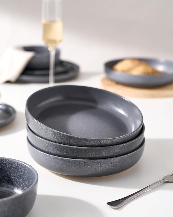 famiware Milkyway 33 oz Pasta Bowls Set of 6, Matte Dark Charcoal | Double - Image 6