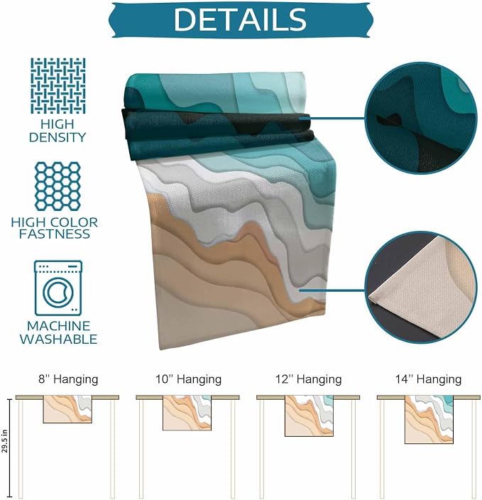 Turquoise Geometric Beach Table Runners 60 Inches Long, Cotton Linen Fabric - Image 7