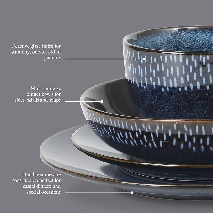 Gibson Elite Matisse 16-Piece Dinnerware Set – Double Bowl Reactive Glaze - Image 3
