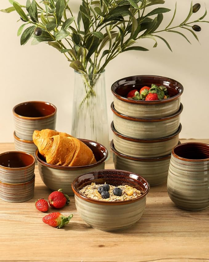 HASENSE Ceramic Cereal Bowls Set of 6, 20 oz Reactive Glaze Grey Soup Bowls | - Image 6