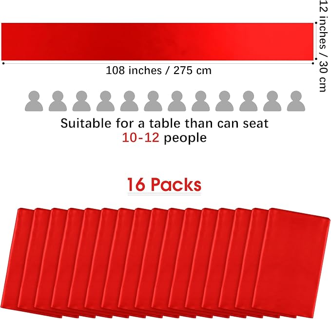 Aneco 16 Pack Satin Table Runner 12 x 108 Inch Red Long Wedding Satin Silk - Image 2