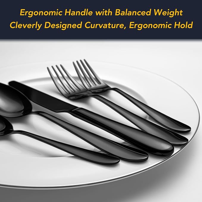 40 Piece Black Silverware Set Service - Image 5