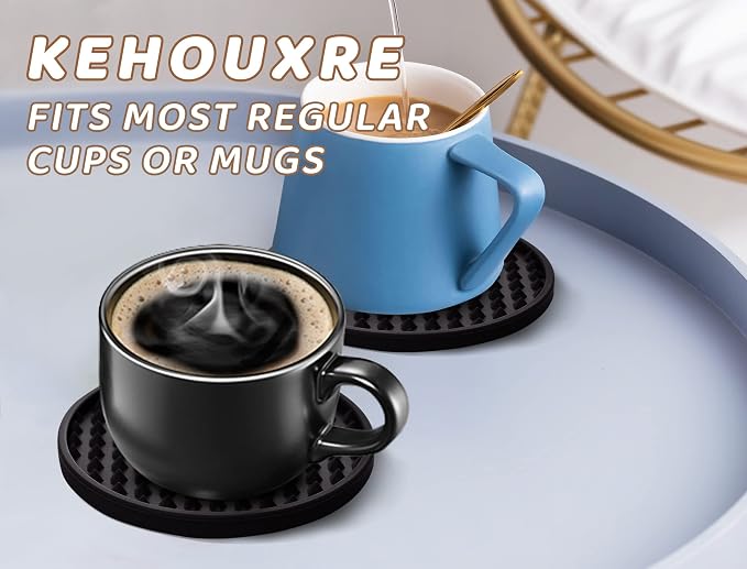 Rubber Coasters Set 6 with Holder, Non-Slip Silicone Drink Coaster Cup Mats | - Image 2