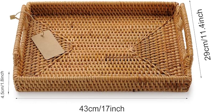 Hand-Woven Rattan Rectangular Serving Tray - Image 4