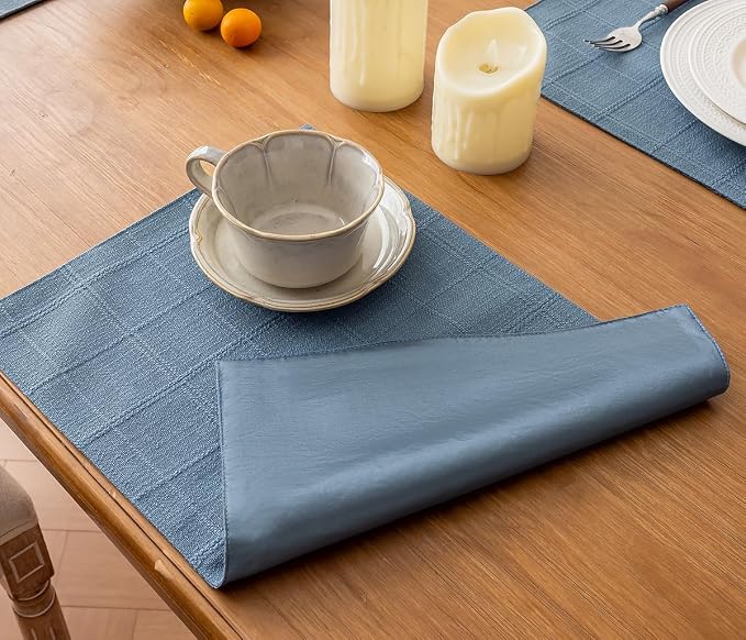 Linen Checked Placemats Set of 6, Machine Washable, Thick Textured Farmhouse - Image 6