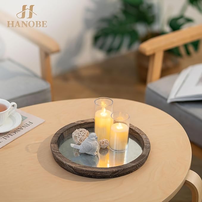 Hanobe Round Wood Candle Holder Trays, Coffee Table Decor - Image 3