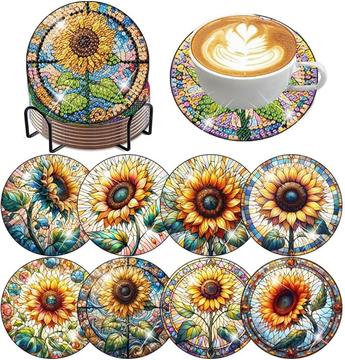 ijbnhd 8 PCS Sunflower Diamond Painting Coasters | Sunflower Diamond Art by ijbnhd