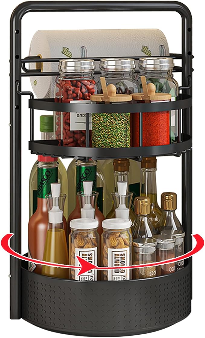 Rotating Spice Rack with Paper Towel Holder, Durable Iron, Seasoning Organizer by CLOKTA
