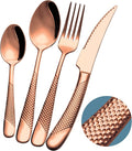 16-Pc Modern Copper Hammered 18/10 Stainless Steel Silverware Set | Ultra Sharp by Xideman