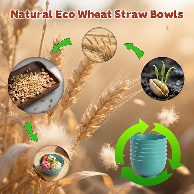Small Wheat Straw Bowls Sets of 6, Dishwasher Safe and Microwave Safe Snack - Image 6