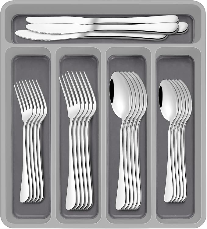 60-Piece Silverware Set with Organizer, AIVIKI Stainless Steel Flatware Set by AIVIKI