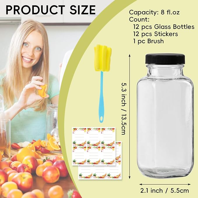 8 oz Glass Juice Bottles with Lids 12-Pack - Image 2
