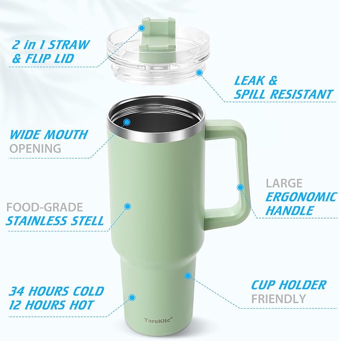 40 oz Tumbler with Handle and Straw, Reusable Stainless Steel Insulated Water - Image 4