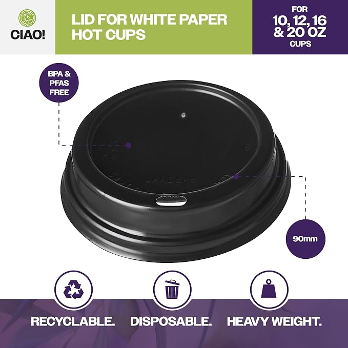 CIAO! Coffee Cup Sipper Black Dome Lid, Designed and Fit - Image 2