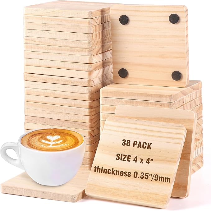38 Pack Unfinished Wood Coasters by Aweyka