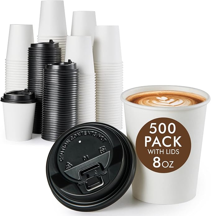 Vplus 500 Pack 8 OZ Paper Coffee Cups by Vplus