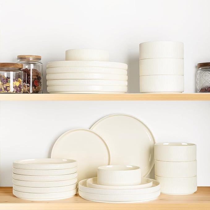 Ceramic Dinnerware Set for 6, 18-Piece Plates and Bowls Set | Lightweight - Image 6