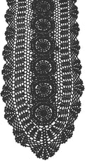 Cotton Handmade Crochet Lace Oval Table Runner Black 12x60 Inch by KEPSWET