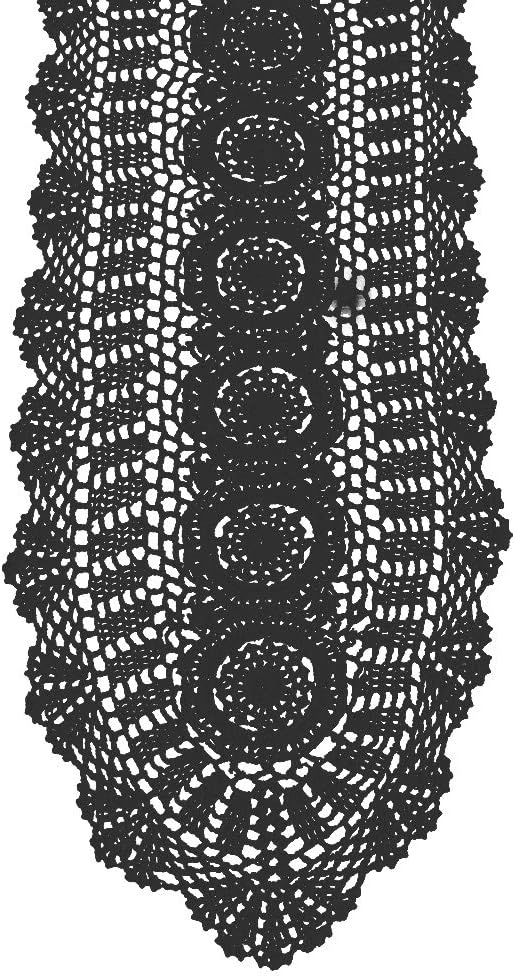 Cotton Handmade Crochet Lace Oval Table Runner Black 12x36 Inch by KEPSWET
