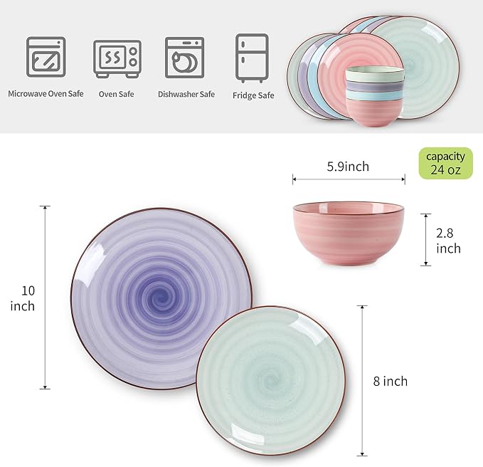 Selamica Ceramic 12-Pieces Dinnerware Sets, Scratch Resistant Plates and Bowls - Image 4