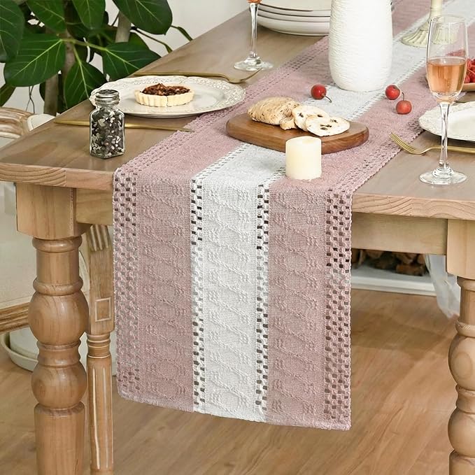 Artoid Mode Pink Farmhouse Woven Table Runner 12x120 Inch | Seasonal Holiday - Image 3