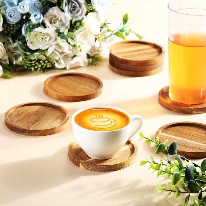 Zhehao 16 Pcs Acacia Wood Coasters Bulk 4 Inch Wooden Stackable Reusable Drink - Image 4