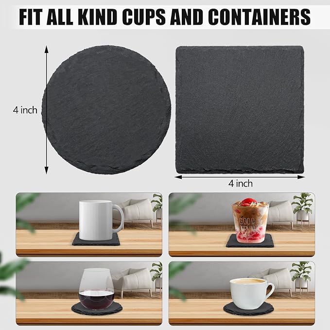 VIBRATITE 72 Pack 4 Inch Square & Round Black Slate Drink Coasters | Laser - Image 2