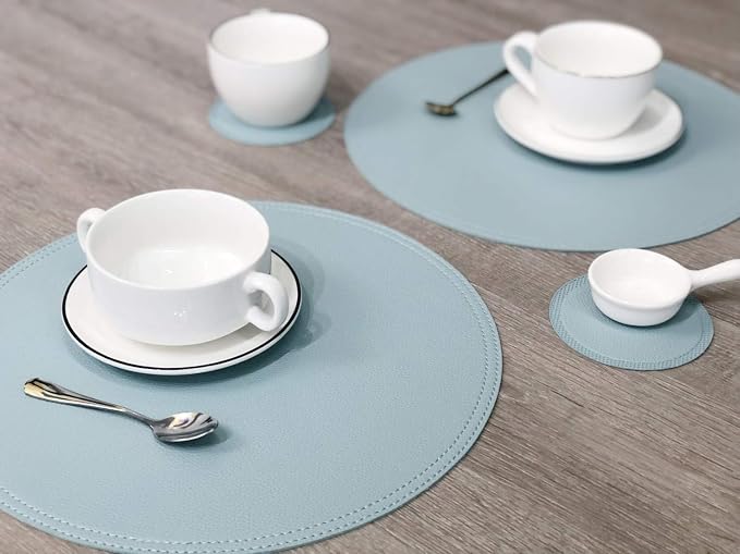 Set of 8 Faux Leather Round Placemats and Coasters, Coffee Mats Kitchen Table - Image 8