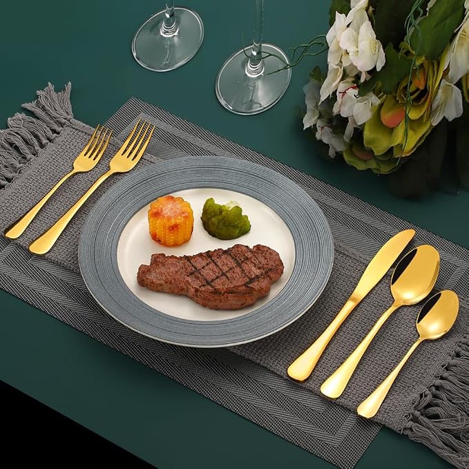 Gold Silverware Set for 12, Compralo 60 Pieces Stainless Steel Shiny Gold - Image 7