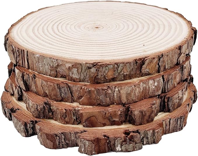 Natural Round Discs Rustic Wood Slices 4 PCS 8.2-9 inch Unfinished Wood kit - Image 2