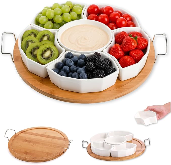 Chip and Dip Serving Set, 6-Compartment Removable Appetizer Snack Dishes by ZENFUN