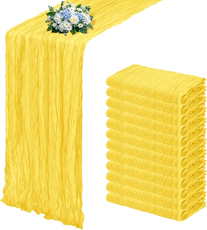 12 Pack Lemon Yellow Cheesecloth Table Runner 17x108 Inch Semi Sheer Boho Gauze by Unknown