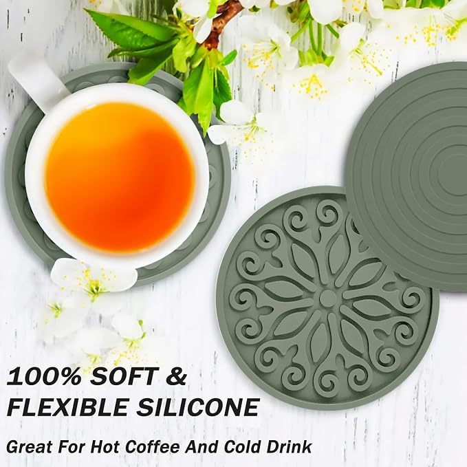 Coasters for Drinks, Resistant Reusable Silicone Coasters - Image 2