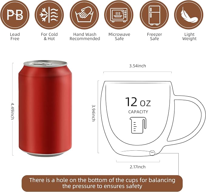 CNGLASS 12oz Double Walled Glass Coffee Mugs, Insulated Glass Mugs - Image 2