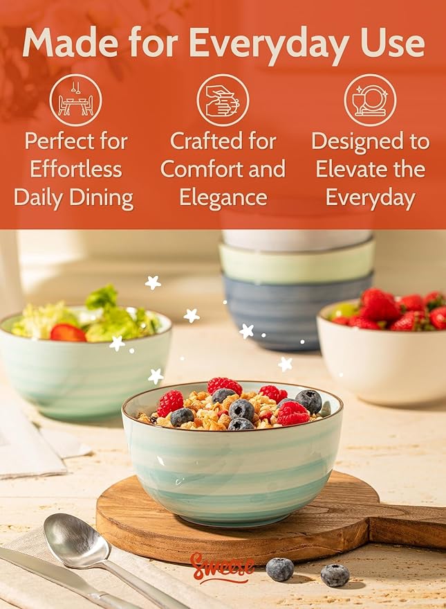 Sweese 20 Oz Porcelain Cereal Bowls - Image 4