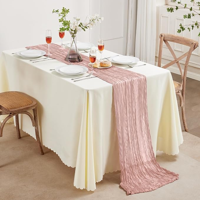 AGIRL Dusty Pink Cheesecloth Table Runner 120in Fall Boho Gauze Home Decor | - Image 8
