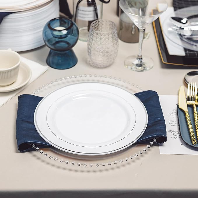 100PCS White Silver Plastic Plates Disposable, 10.25" Heavy Duty Plates | - Image 5
