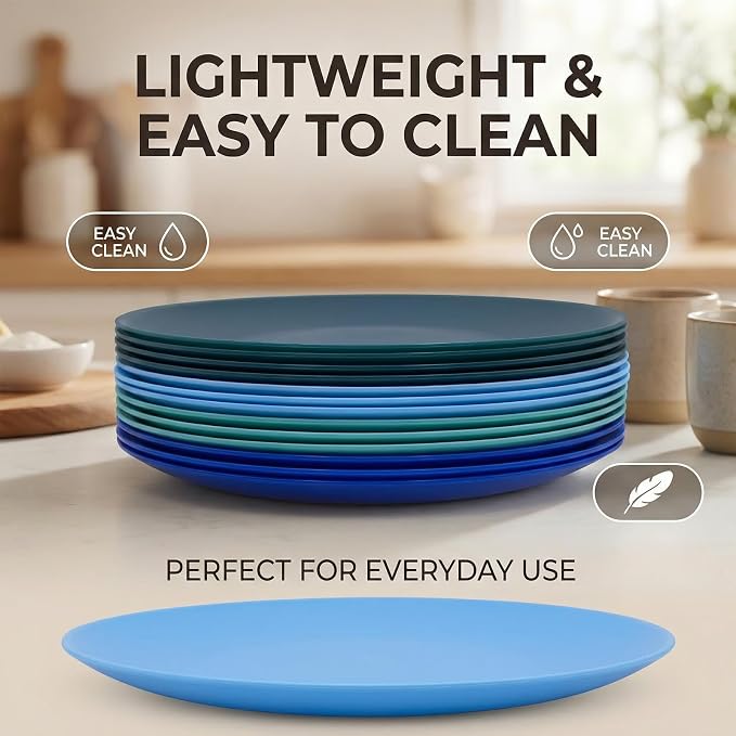 AOYITE 10 inch Plastic Plates Reusable Set 12, BPA Free Kids Plate Ocean | Food - Image 4