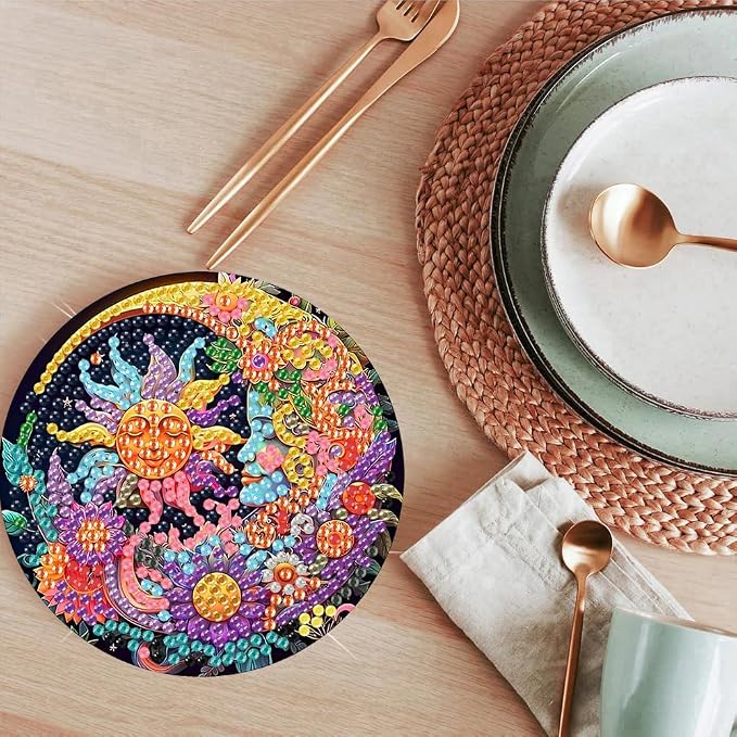 ijbnhd 8 Pcs Sun & Moon Diamond Art Coasters - Image 7