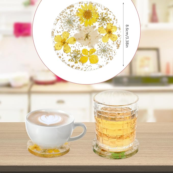 Amabro Dried Flower Drink Coasters, Floral Resin Drink Cup Mat Set of 2 - Image 7